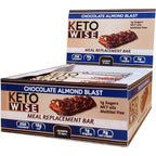 Keto Wise Meal Replacement Bar Chocolate Almond Blast 12 count box front view for keto dieting.
