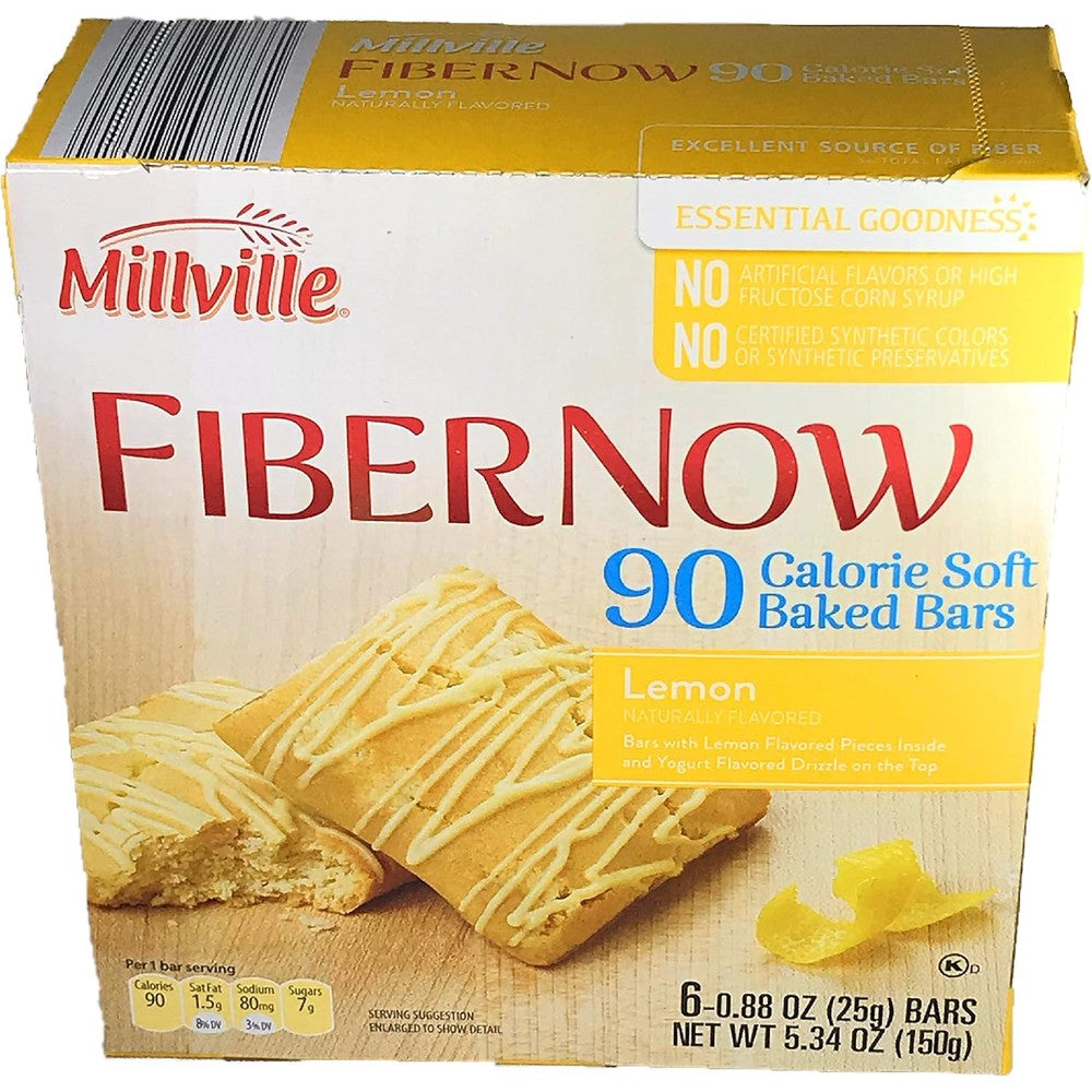 Millville FiberNow Lemon Soft Baked Bar box front view authentic imported snack
