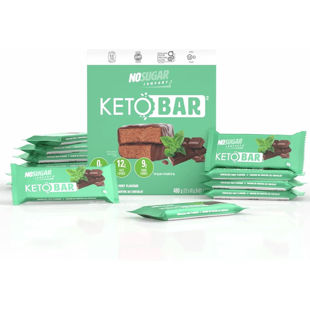 No Sugar Company Keto Bar Chocolate Mint front packaging view for low carb snacking.