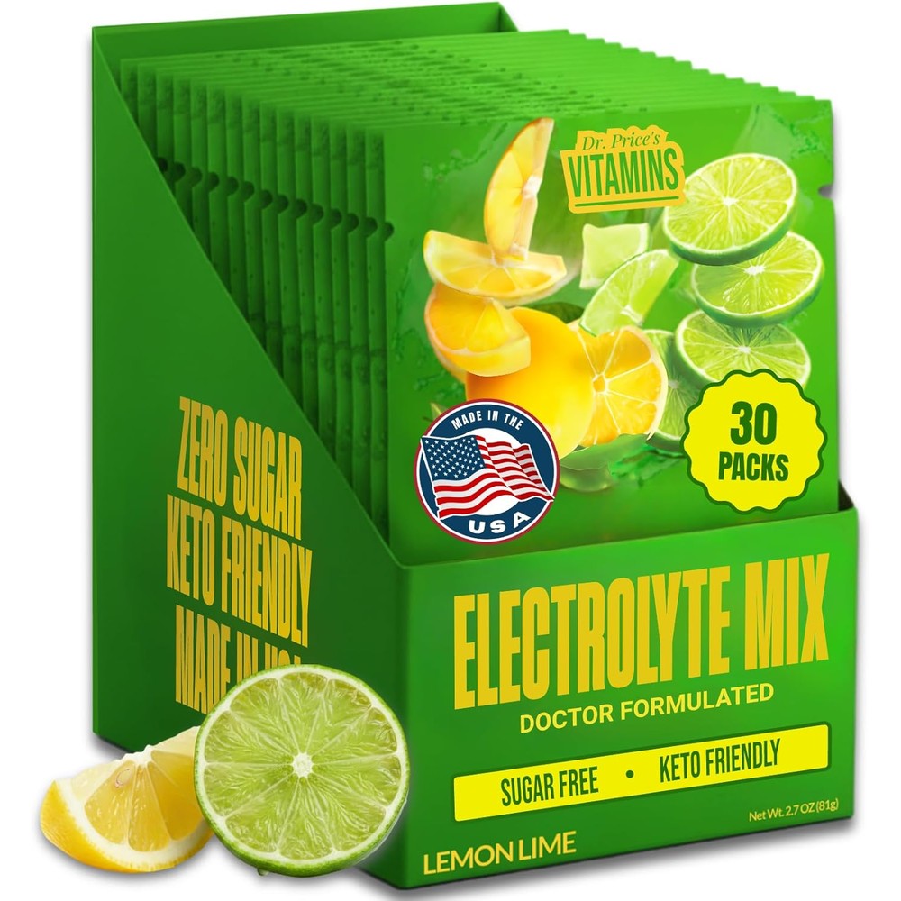 Dr. Price's vitamins electrolytes powder packets lemon lime front view hydration supplement
