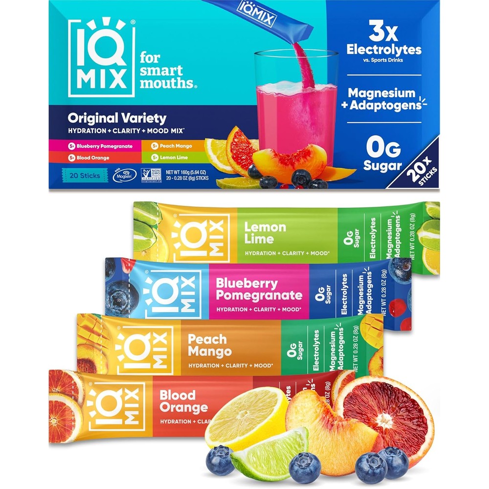 IQBAR IQMIX sugar free electrolyte powder variety pack front view hydration supplement.