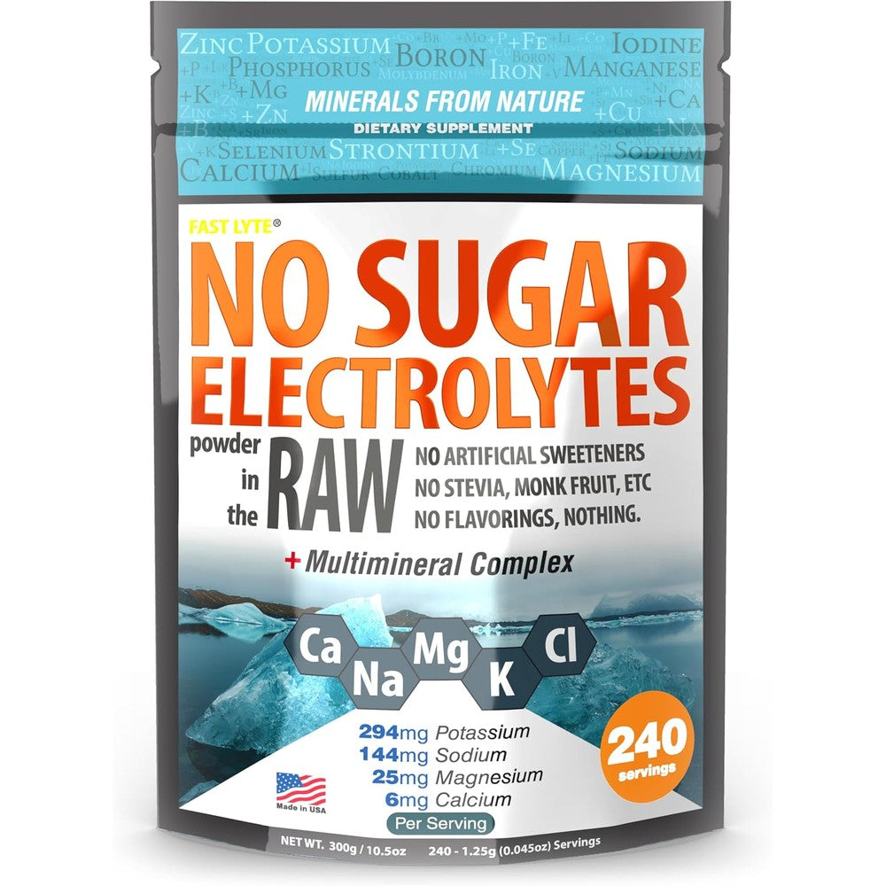FAST LYTE unflavored electrolyte powder front view of 10.5 oz container