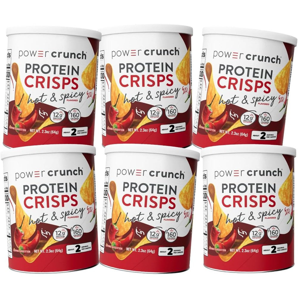 Power Crunch Protein Crisps Hot and Spicy front view canister