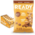 Ready Protein Puffs Cinnamon Sugar front view packaging for high protein snacking.