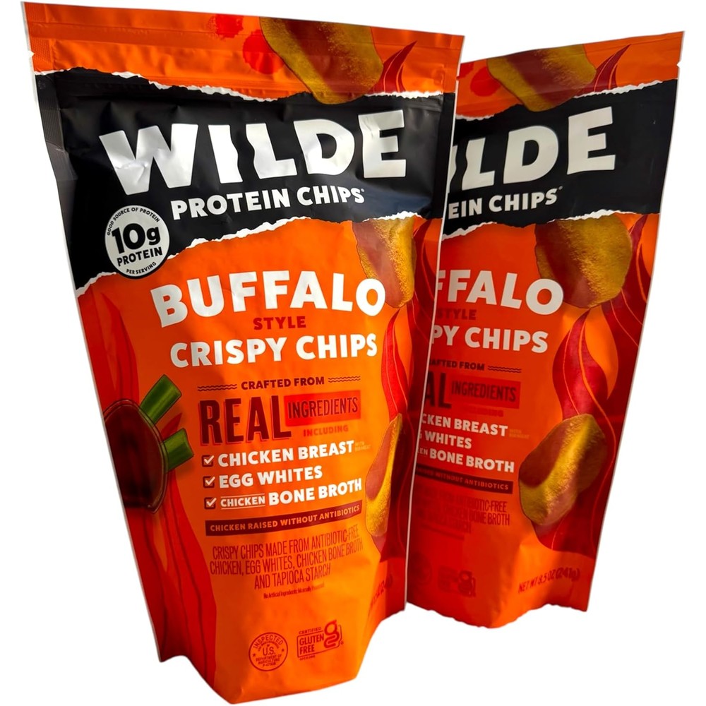 Wilde Brands Buffalo Style Protein Chips front view high protein snack