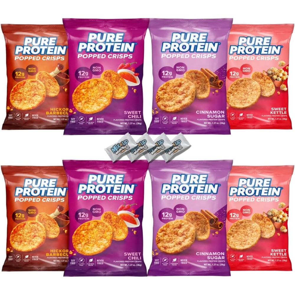 Pure Protein Popped Crisps variety pack front view for high protein snacking.