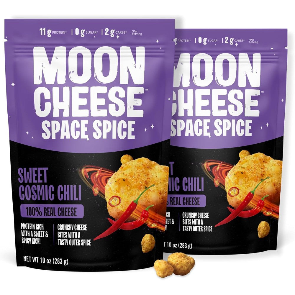 Moon Cheese Space Spice Sweet Cosmic Chili 10 Ounce Pack of 2 front view.