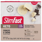 SlimFast Keto Fat Bomb Cookies and Creme 12 Count front packaging for weight loss snacks.