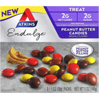 Atkins Endulge Peanut Butter Candies front packaging showing 5 count box for keto snacking.
