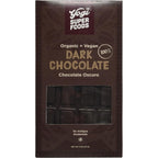 Yogi Super Foods 100% Organic Dark Chocolate Cacao Bar front view for raw vegan snacks.