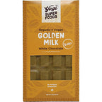 Yogi Super Foods Vegan White Chocolate Golden Milk Bar front packaging showing organic ingredients.