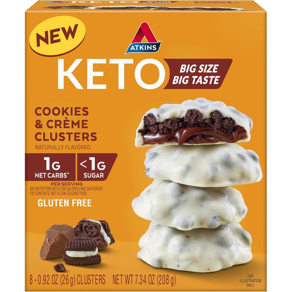 Atkins Keto Cookies and Crème Clusters front packaging authentic keto snack