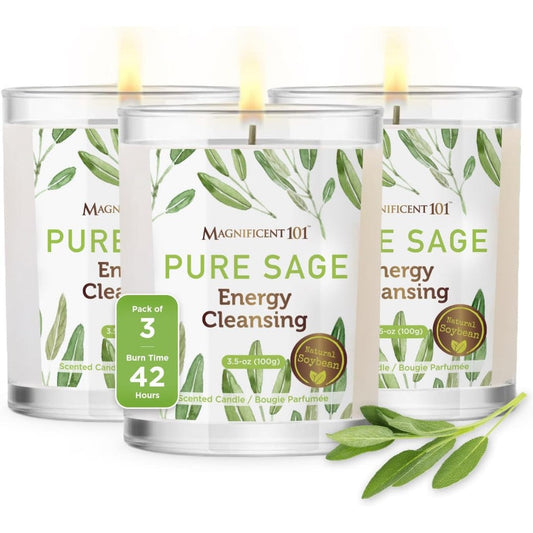 Magnificent 101 Pure White Sage Manifestation Candle front view in silver tin