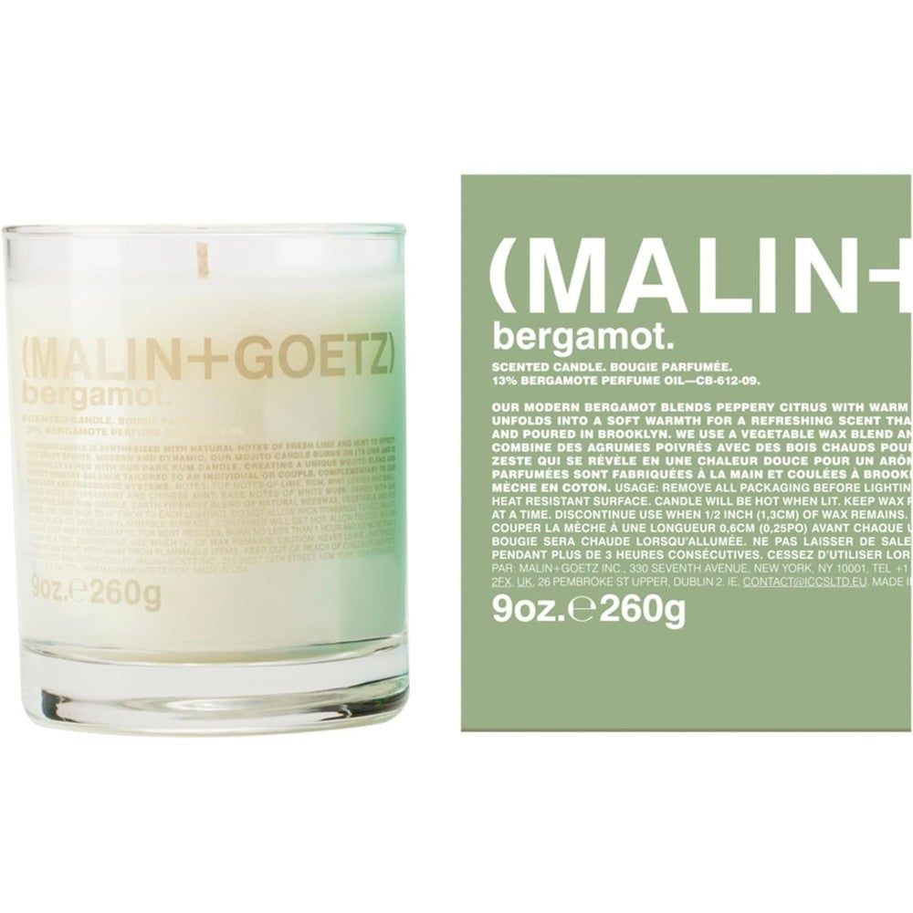 Malin + Goetz Bergamot Scented Candle 9 Ounce front view premium packaging