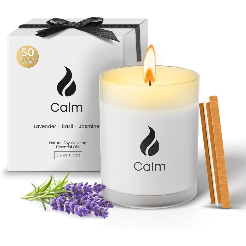 Natur IX Calming Soy Scented Candle front view in frosted glass jar.