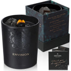 Deep Eden Black Orchid and Pine Moss Manifestation Candle front view with wood wick.