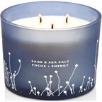 Giftaway White Sage Sea Salt 3 Wick Candle front view in blue glass jar.