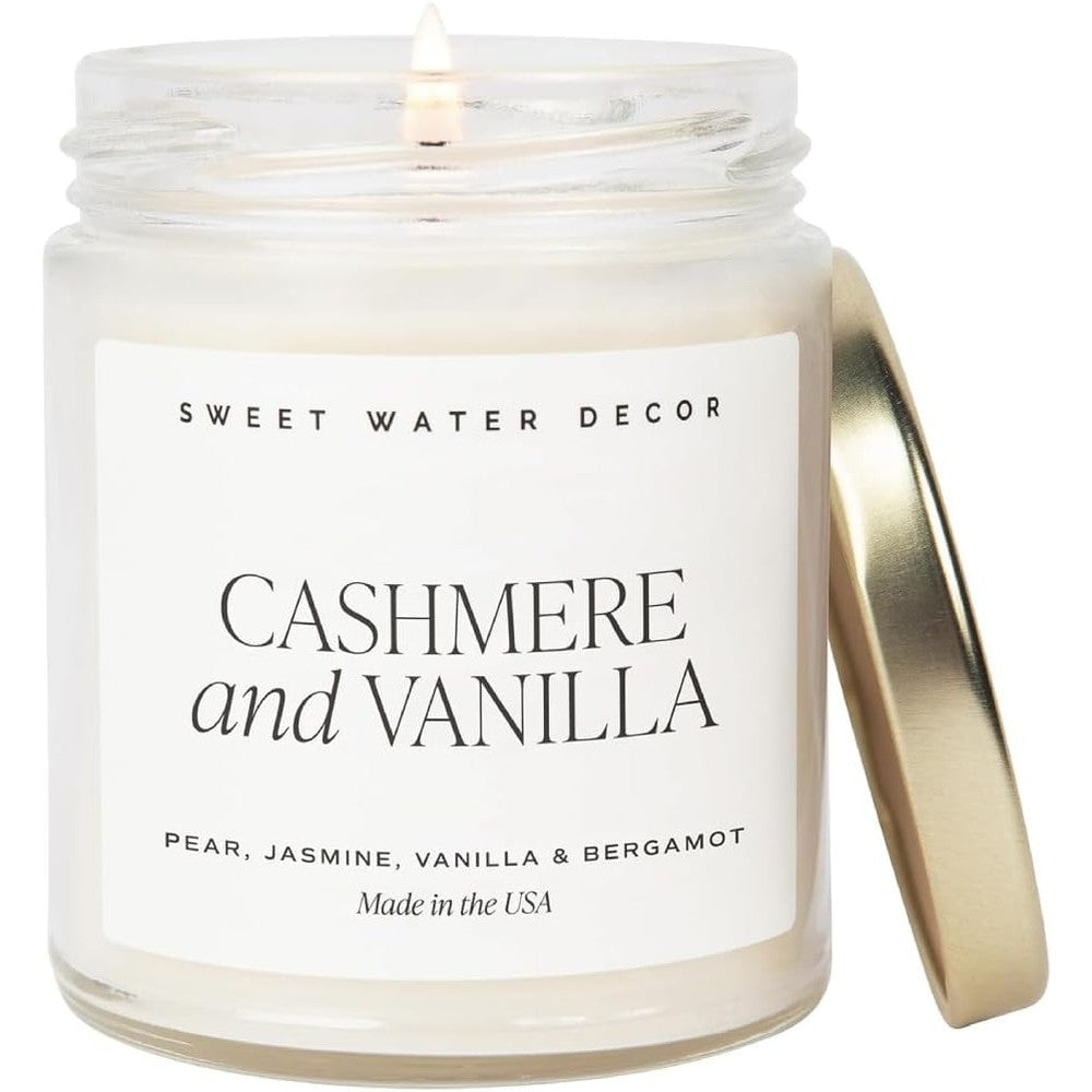 Sweet Water Decor Cashmere and Vanilla Soy Candle front view on a white background