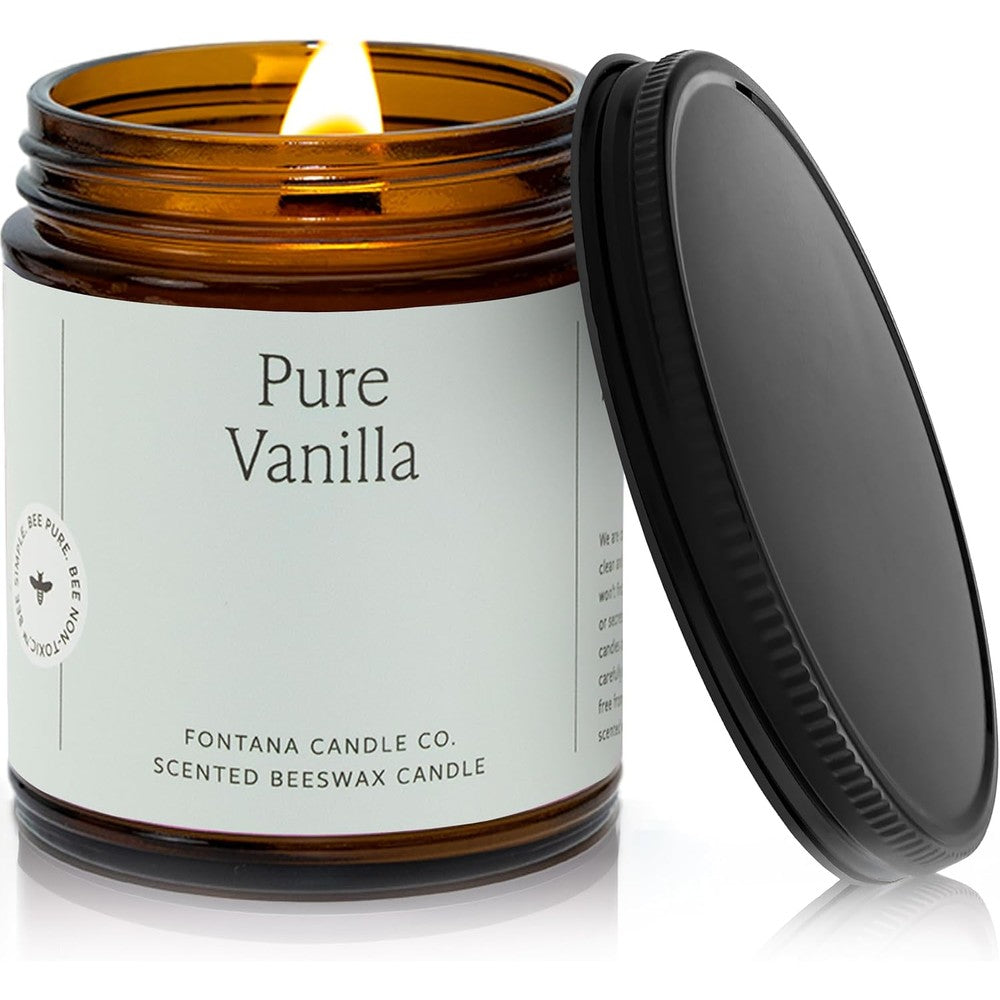 Fontana Candle Co Pure Vanilla Beeswax Jar Candle front view in amber glass