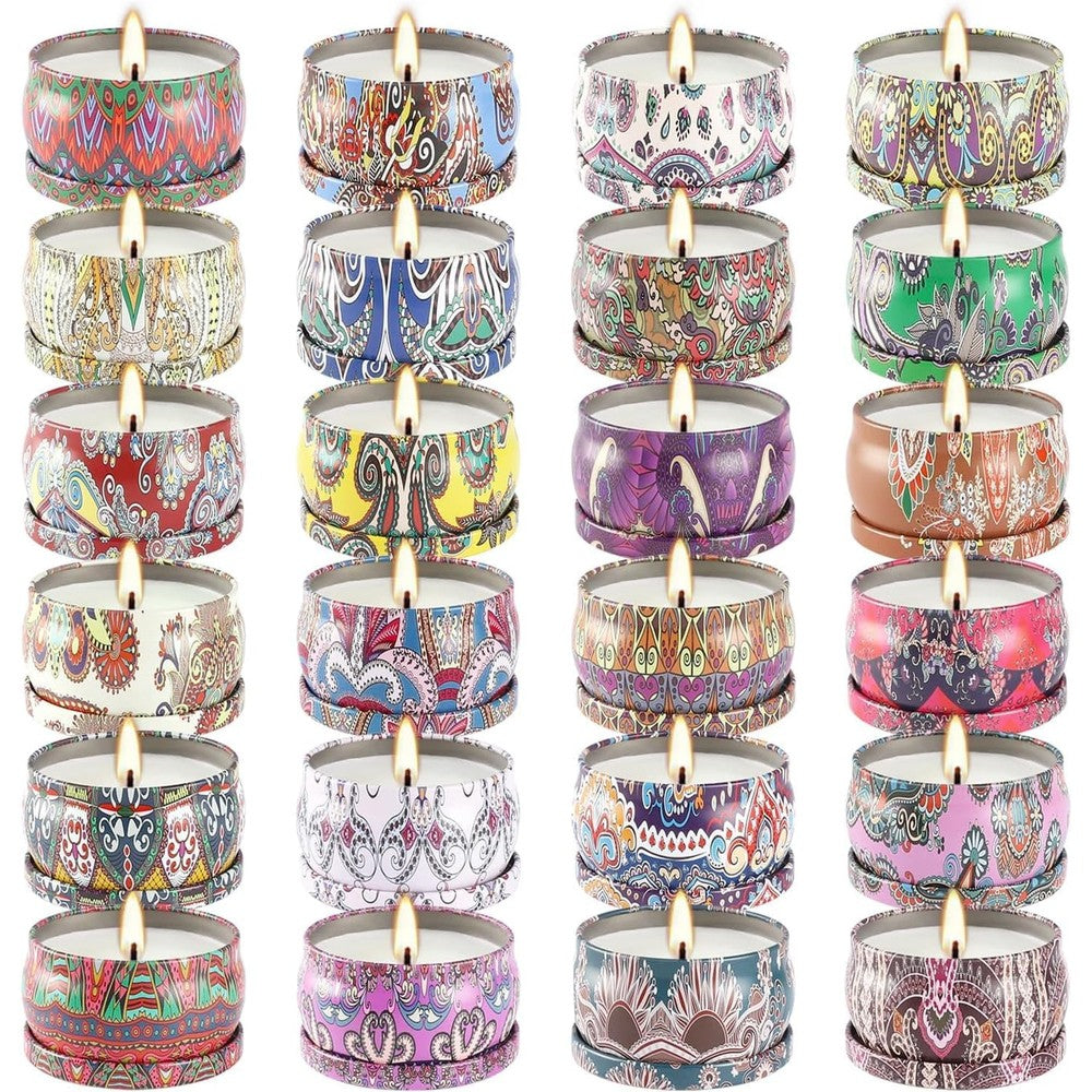 Howemon 24 Pack Scented Candles Set front view with decorative gift box