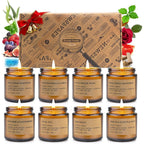 Feibao Scented Candles Gift Set front view of 8 pack amber jars in packaging