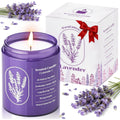 WarmEmbrace Lavender Scented Candle front view in purple glass jar.