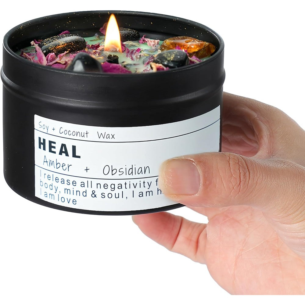 CULACEE Obsidian Crystal Energy Candle front view for aura protection