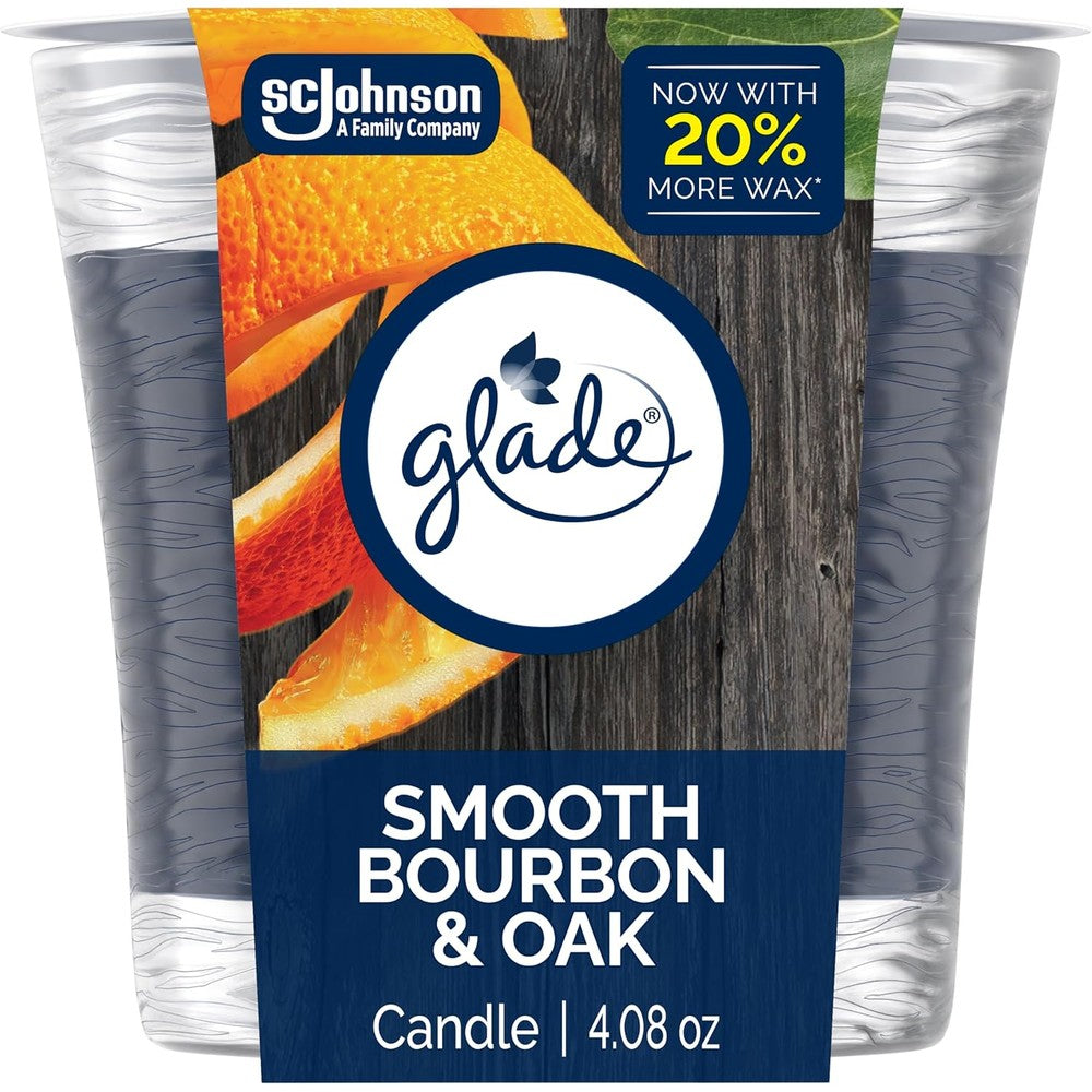 Glade Smooth Bourbon and Oak Scented Candle front view imported home fragrance.
