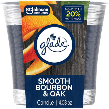 Glade Smooth Bourbon and Oak Scented Candle front view imported home fragrance.