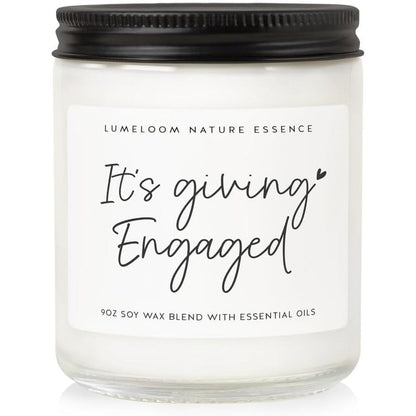 Lumeloom Engagement Lavender Scented Soy Wax Candle front view for couples gift.