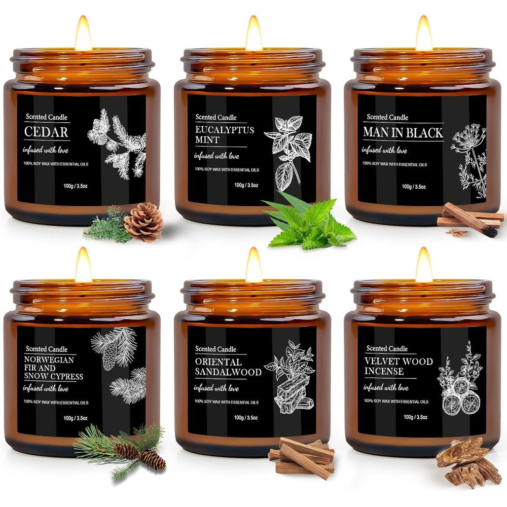 Yinuo Light Scented Candles for Men 6 Pack front view soy wax gift set