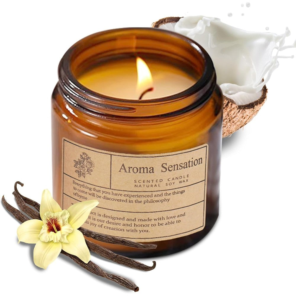 ARCASA Organic Coconut Vanilla Candle front view aromatherapy soy wax