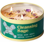 AOOVOO Sage Candle front view in iron tin for energy cleansing.
