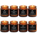 Feibao 8 pack soy wax scented candle set front view showing amber jars and gift box