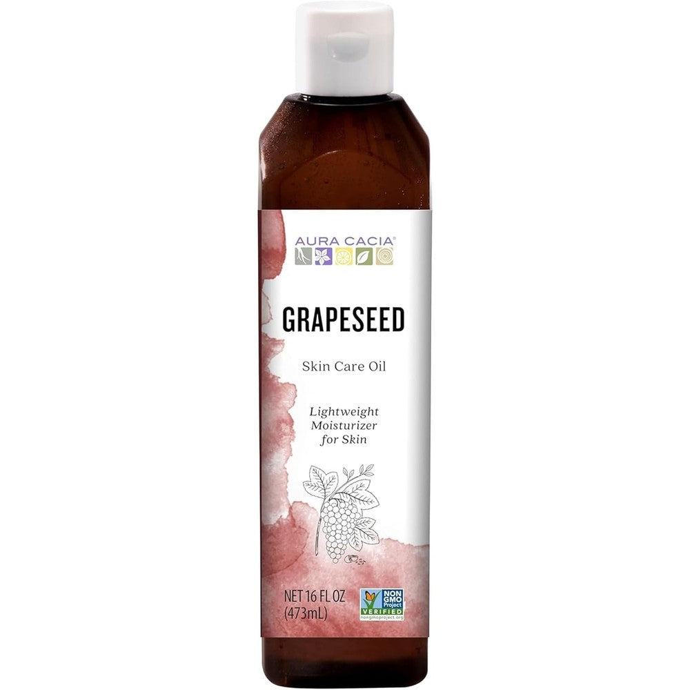 Aura Cacia Pure Grapeseed Skin Care Oil 16 Fluid Ounce front view bottle