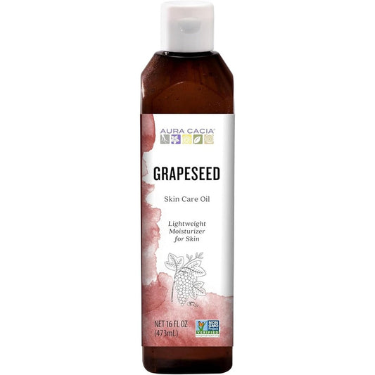 Aura Cacia Pure Grapeseed Skin Care Oil 16 Fluid Ounce front view bottle