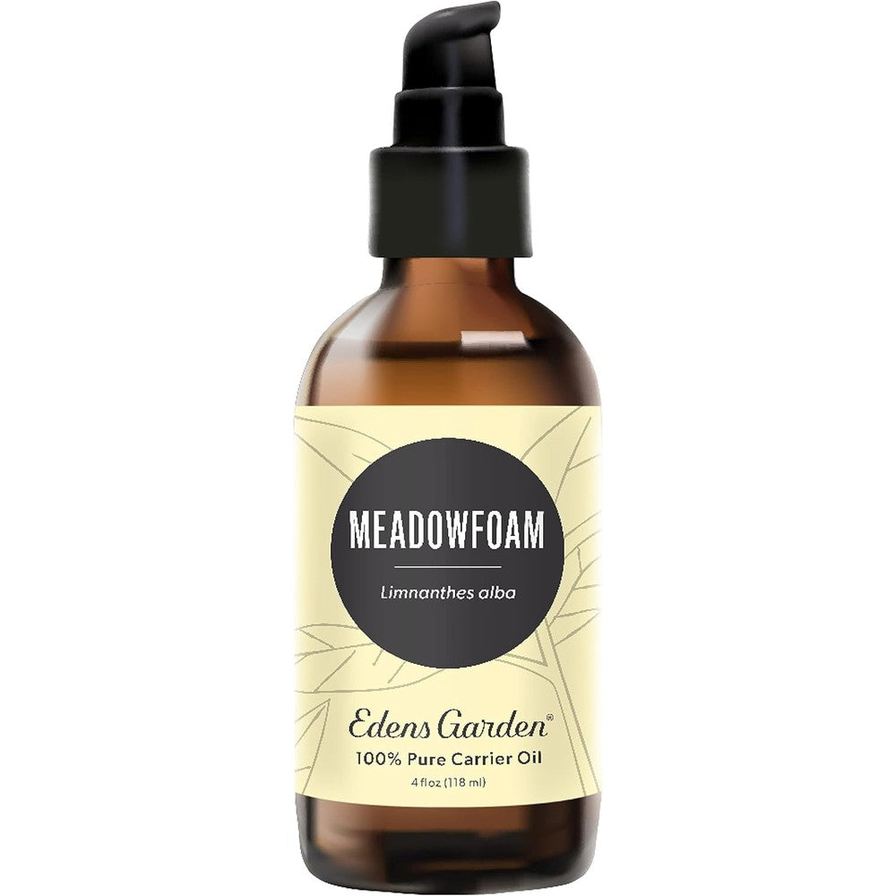 Edens Garden Meadowfoam Carrier Oil 118 milliliters front view amber glass bottle.