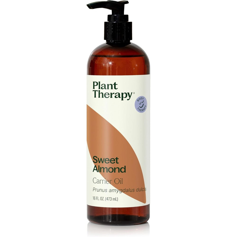 Plant Therapy Sweet Almond Oil 16 Ounce front bottle view showing 100% pure label.