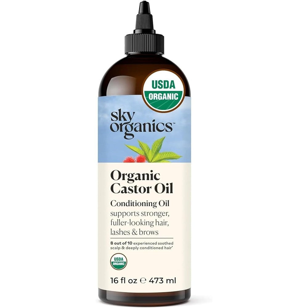 Sky Organics Castor Oil 16 ounce bottle front view for hair growth