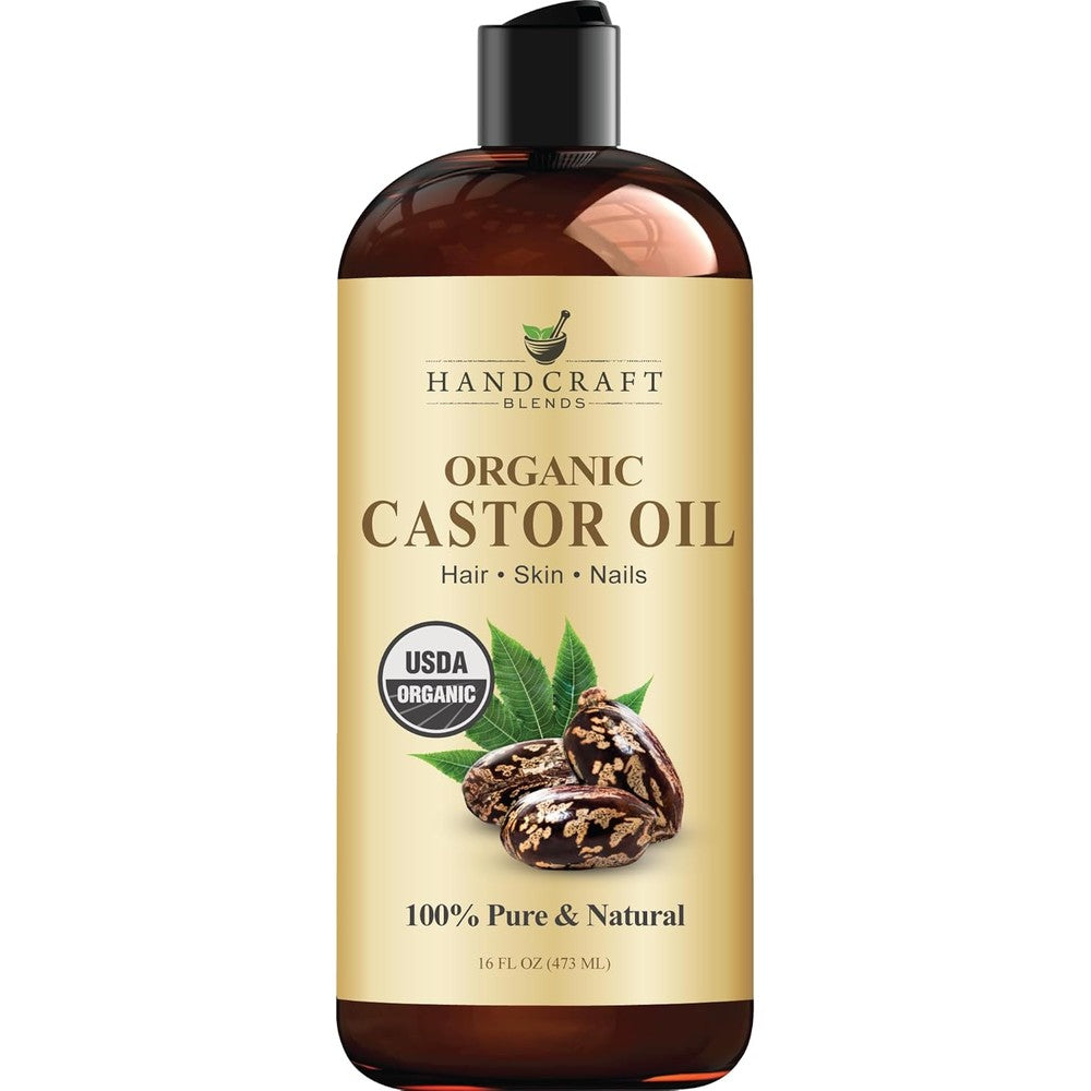 Handcraft Blends Organic Castor Oil 16 Fluid Ounce front view bottle for hair growth