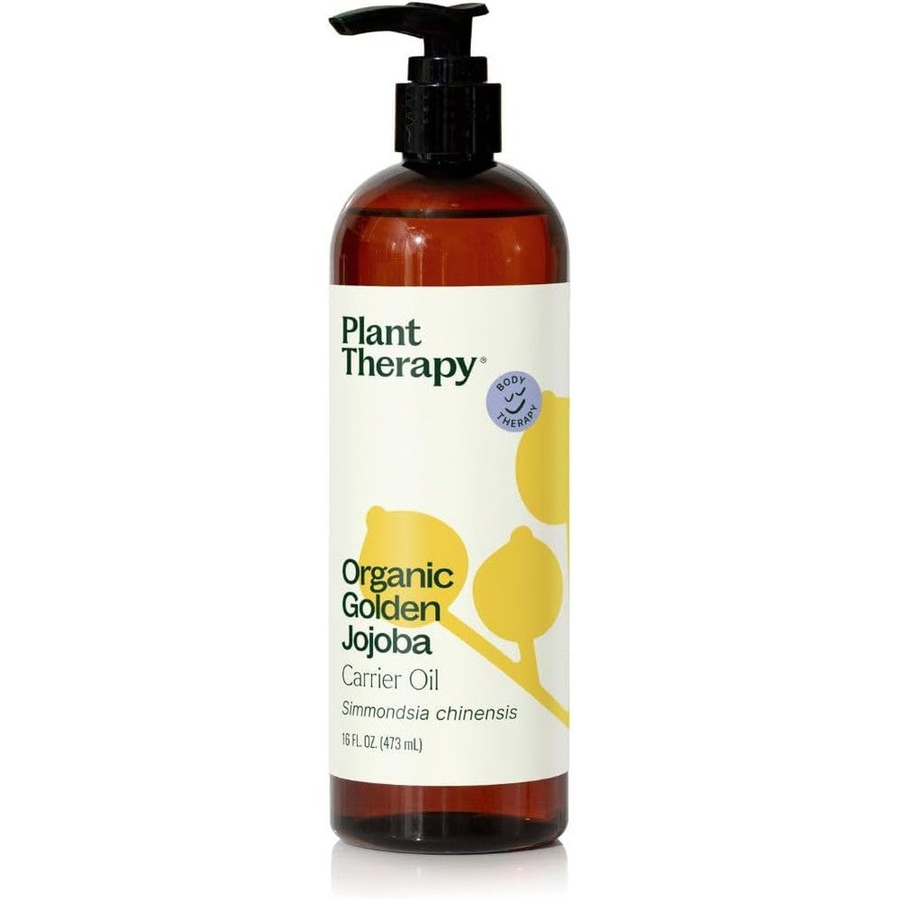 Plant Therapy Organic Jojoba Golden Carrier Oil 16 Ounce front bottle view for skincare