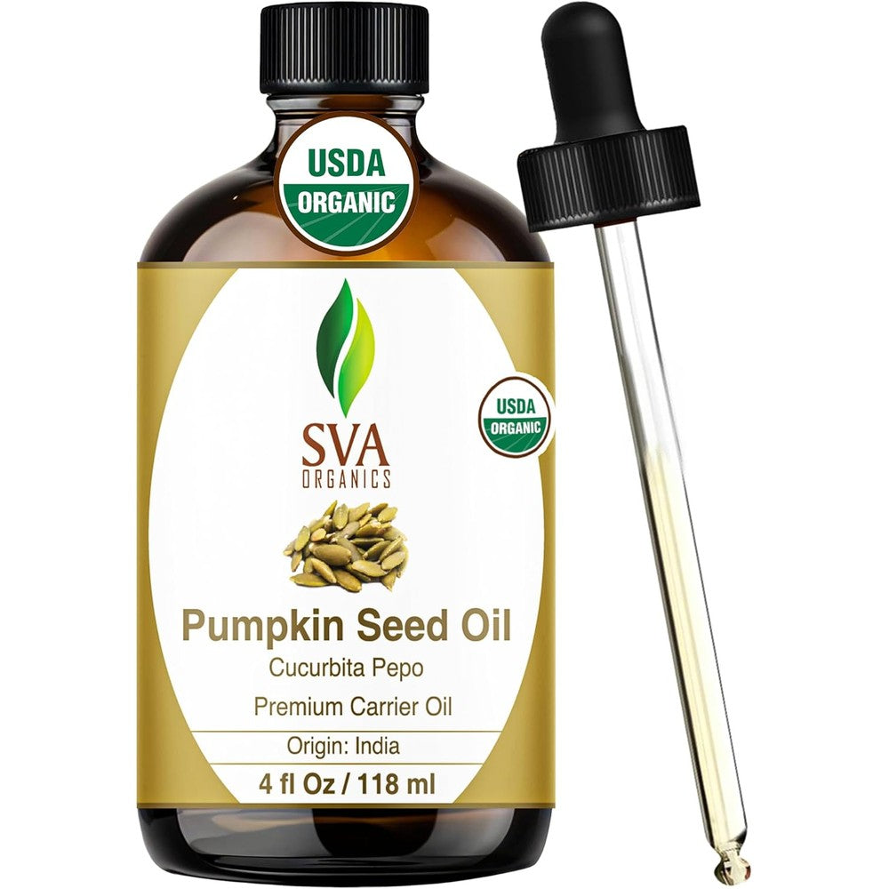SVA Organics Pumpkin Seed Oil 4 Fluid Ounce bottle front view organic hair oil