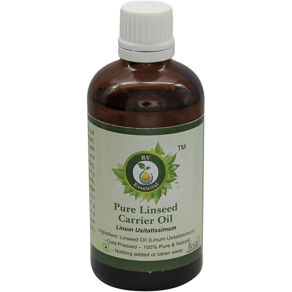 R V Essential Pure Linseed Oil 10ml bottle front view for hair and skin care.