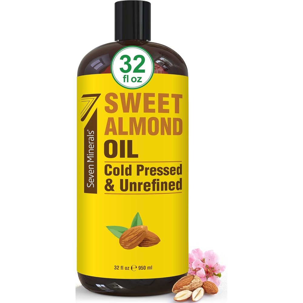 Seven Minerals Pure Cold Pressed Sweet Almond Oil 32 fluid ounce front bottle view