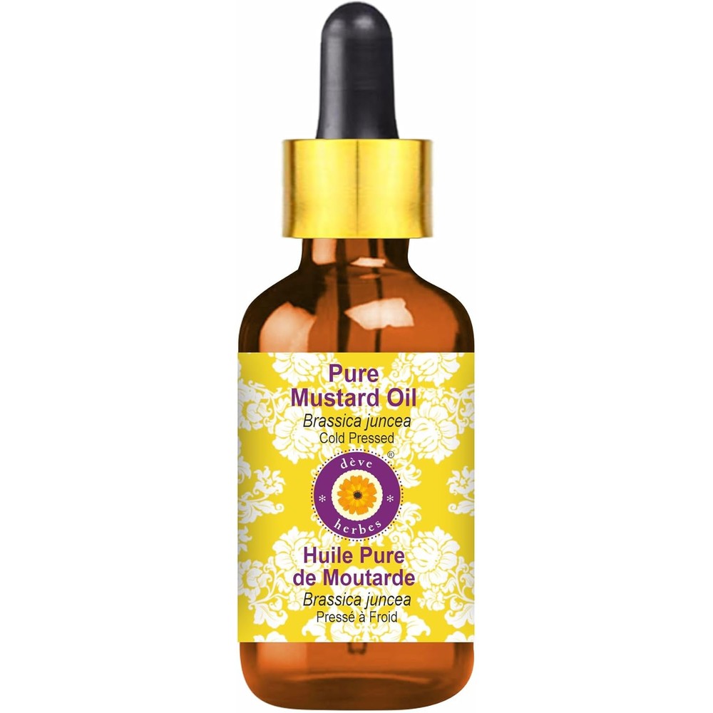 Deve Herbes Mustard Oil 10ml amber glass bottle front view for hair care.