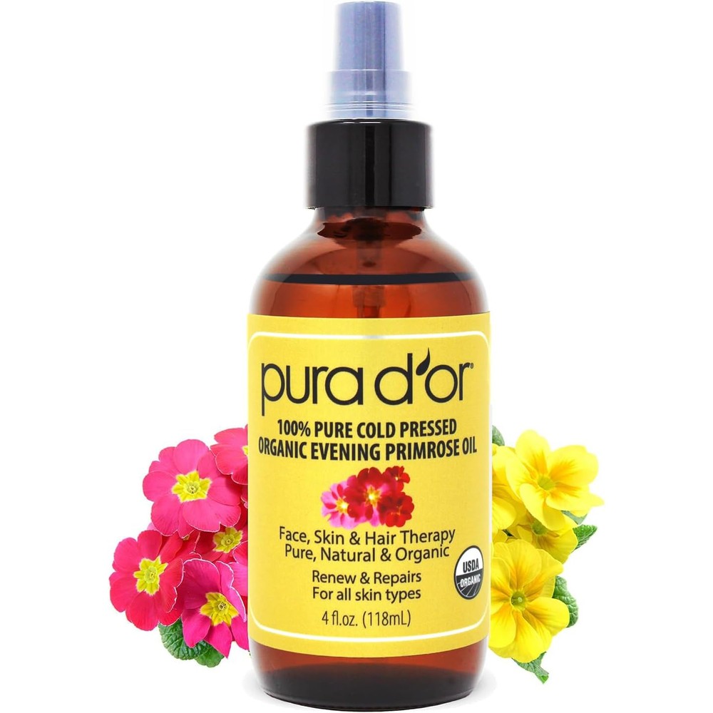 PURA D'OR Organic Evening Primrose Oil 4 Ounce bottle front view
