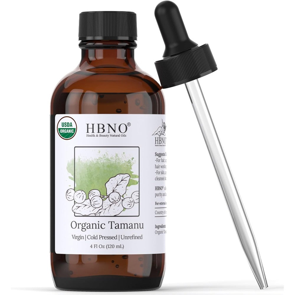 HBNO Organic Tamanu Oil 120ml front bottle view for skin healing