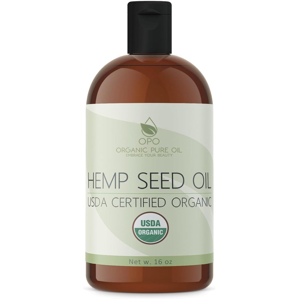 OPO Organic Hemp Seed Oil 16 ounce bottle front view for skin and hair hydration