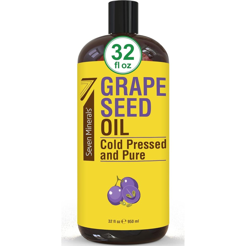 Seven Minerals Pure Cold Pressed Grapeseed Oil 32 Fluid Ounce front view bottle