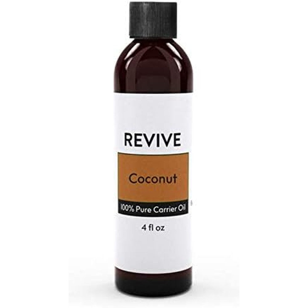REVIVEEO Fractionated Coconut Carrier Oil 4 Fluid Ounce bottle front view for aromatherapy.